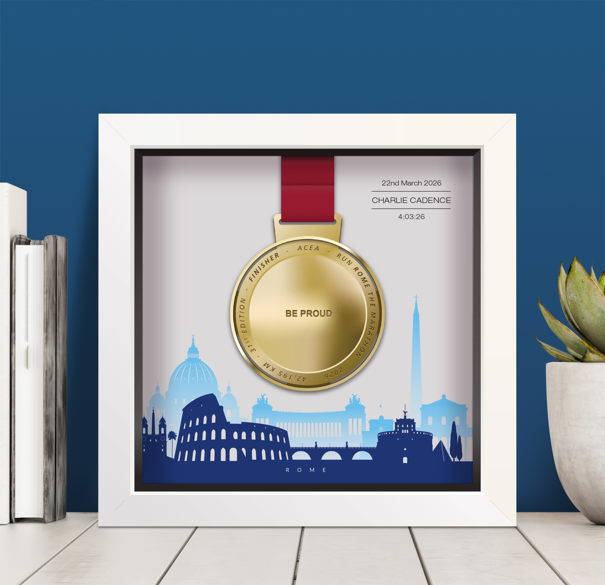 Rome Marathon medal display