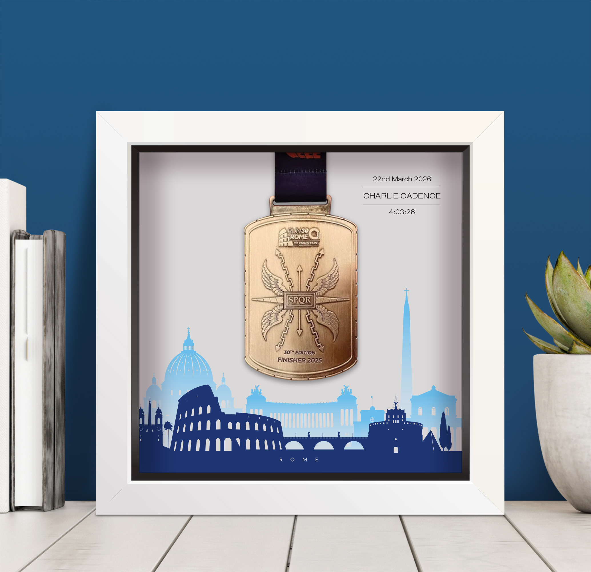 Rome Marathon medal frame
