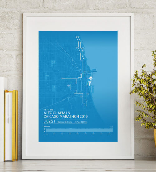 Chicago Marathon Map Blue framed 2019