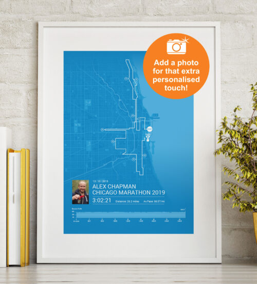 Chicago Marathon Map Blue framed 2019