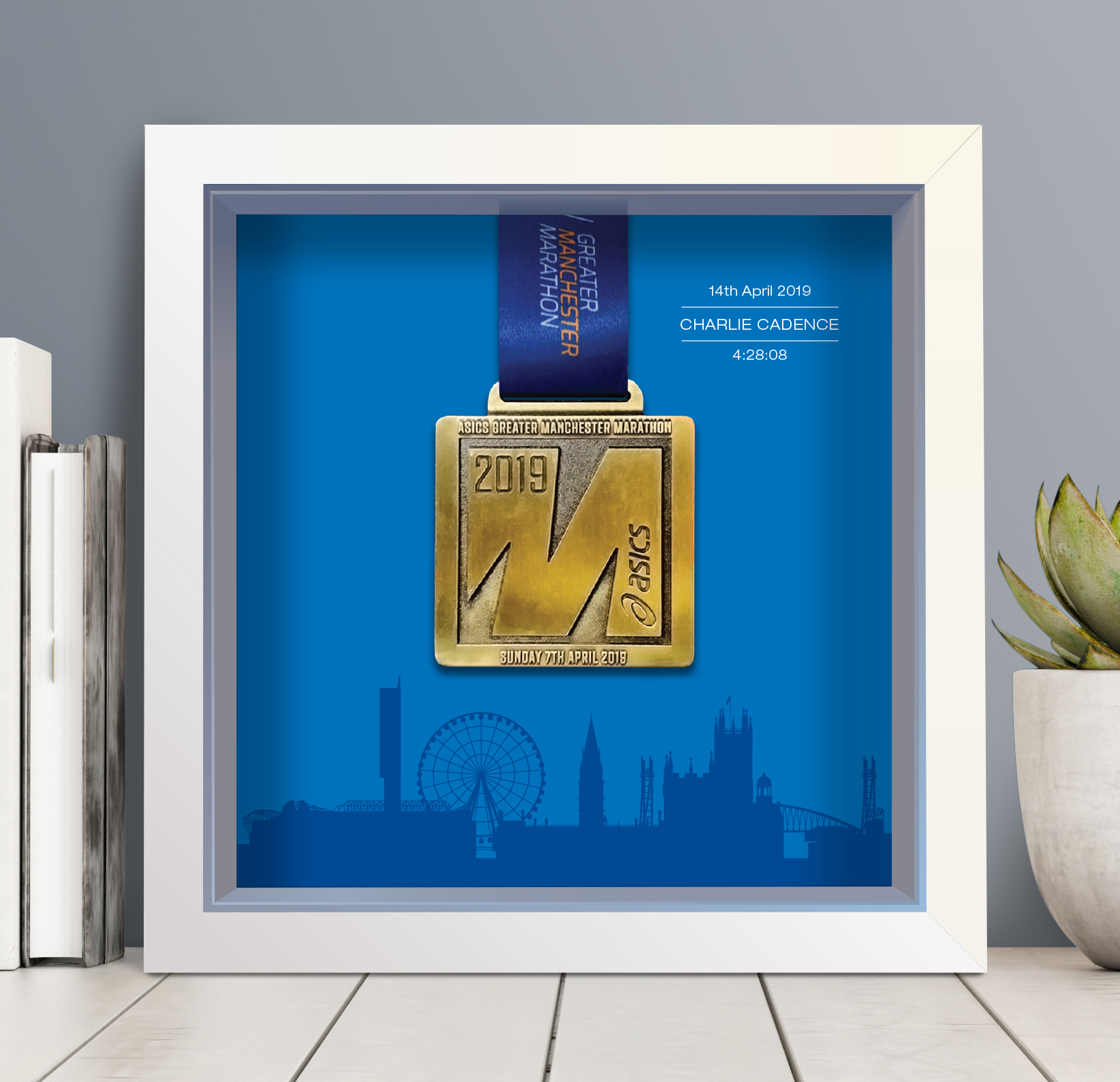 Greater Manchester Marathon Personalised Medal Frame - blue