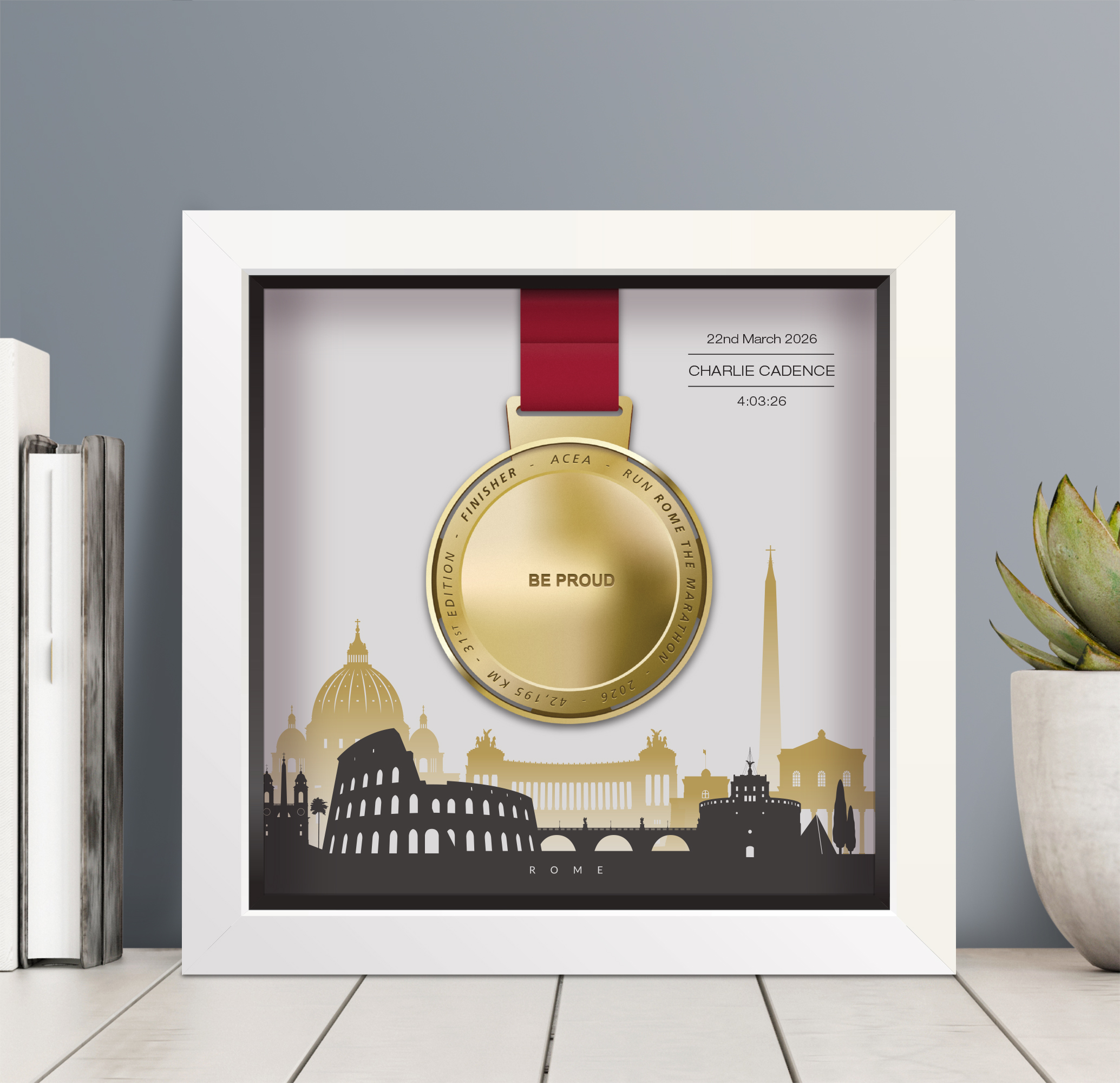 Rome Marathon medal display