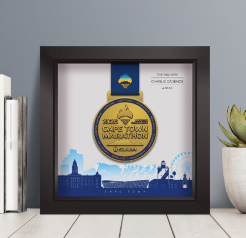 Cape Town Marathon medal frame blue