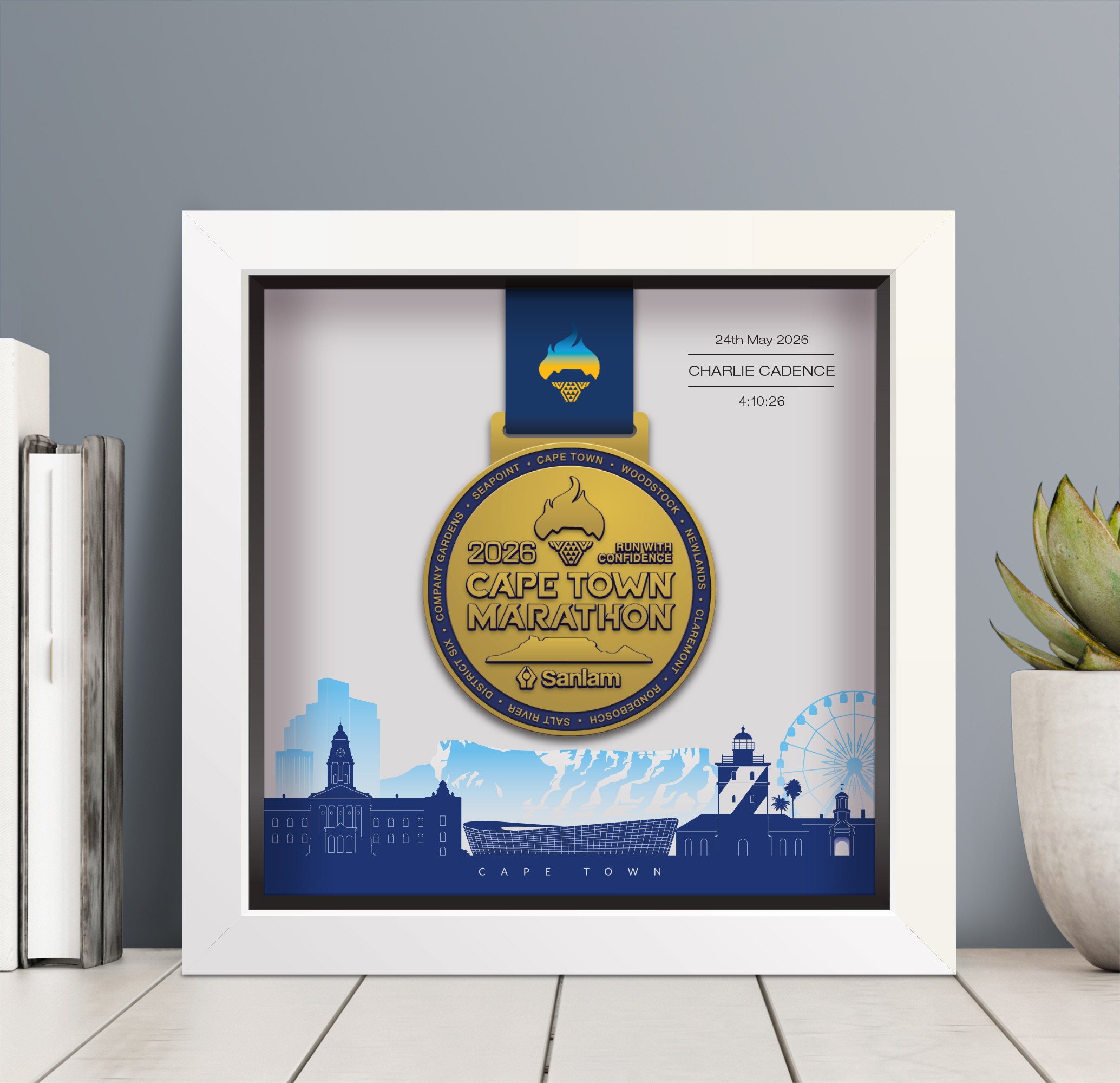 Cape Town Marathon medal frame blue